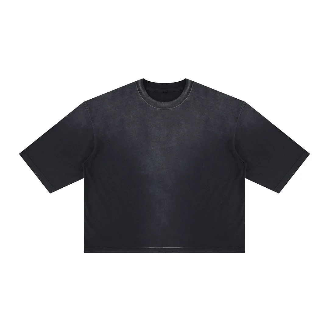 Gradient-wash boxy crew-neck tee · MT-2665 · Black · Base garment photograph
