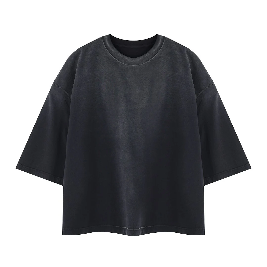 Gradient-wash boxy crew-neck tee · MT-2665 · Black · Front · Base garment photograph