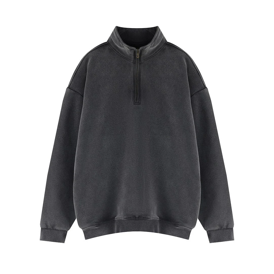 Washed quarter-zip pullover · MT-2666 · Black · Base garment photograph
