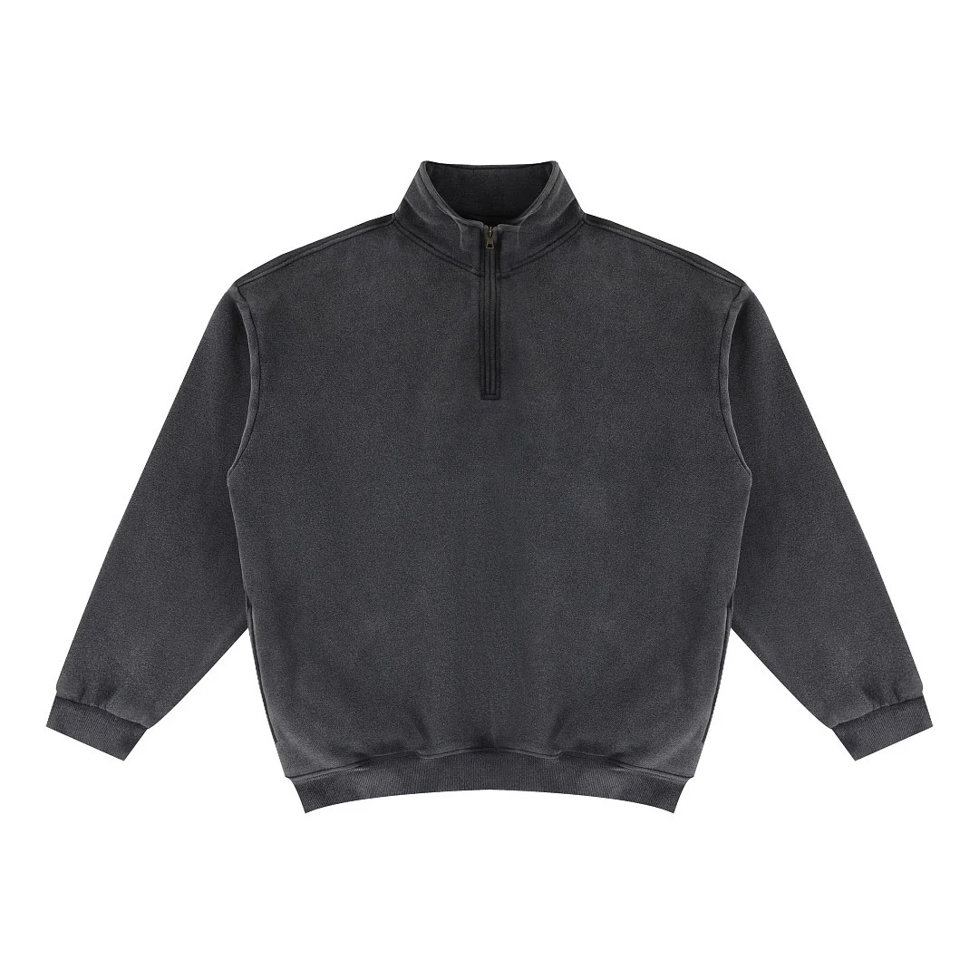 Washed quarter-zip pullover · MT-2666 · Black · Front · Base garment photograph
