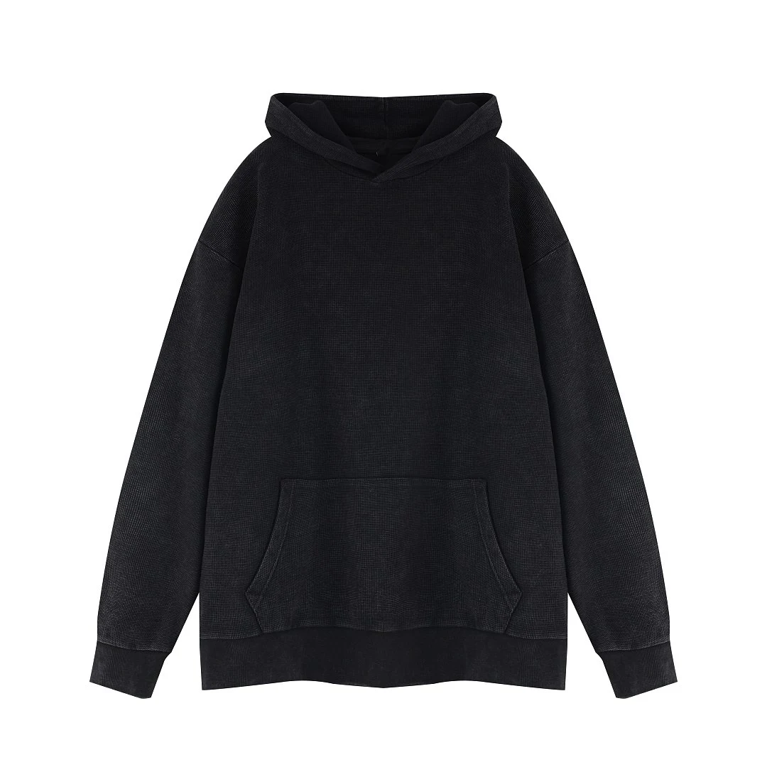 Washed waffle pullover hoodie · MT-2667 · Black · Base garment photograph