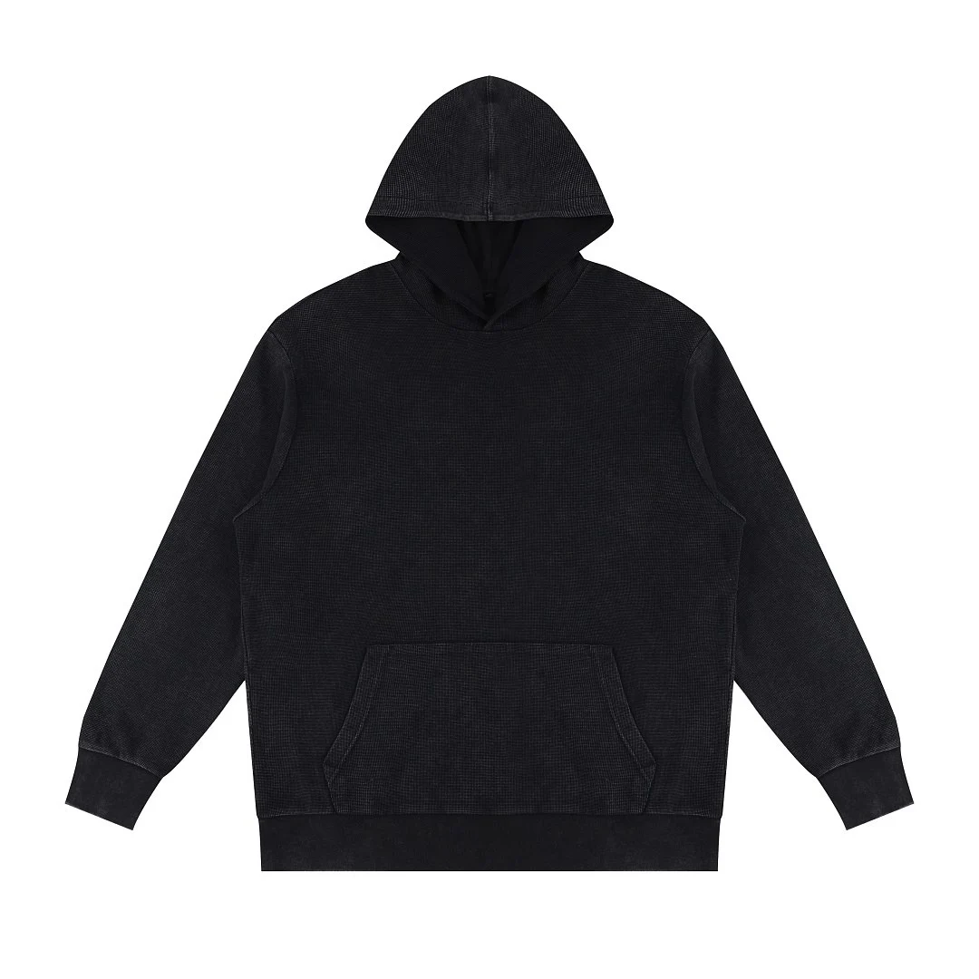 Washed waffle pullover hoodie · MT-2667 · Black · Front · Base garment photograph