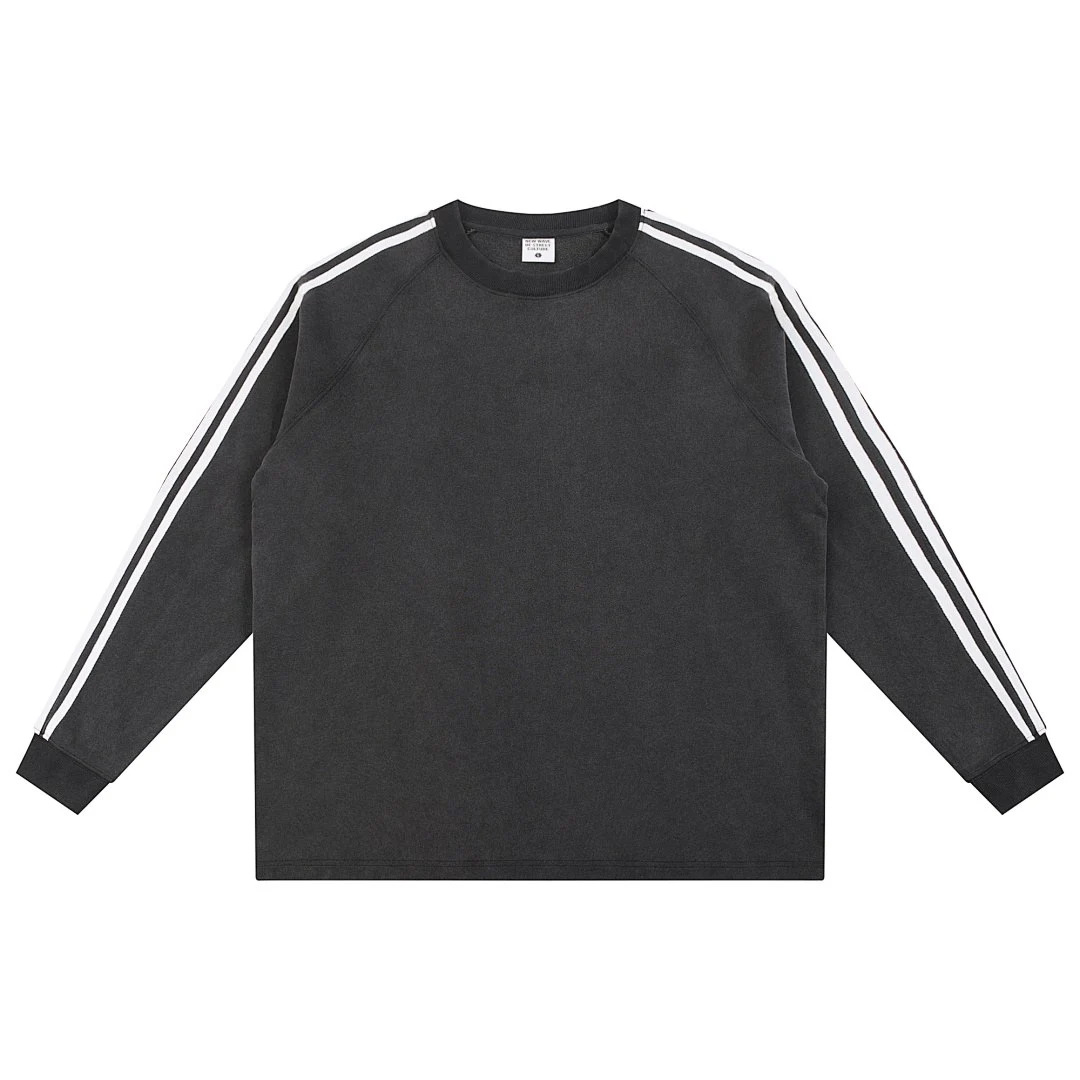 Washed stripe-sleeve tee · MTZ-217 · Black · Front · Base garment photograph