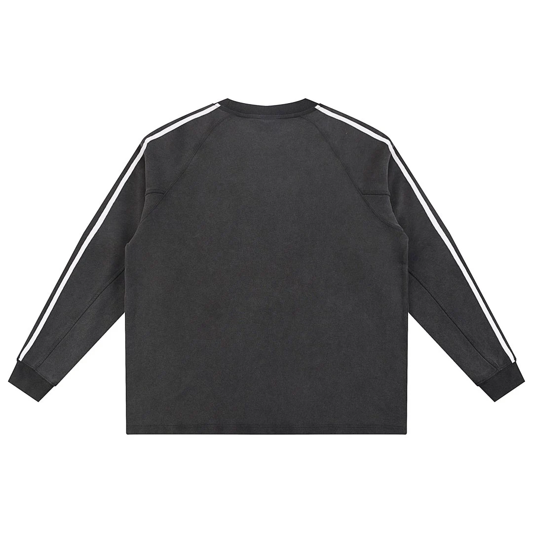 Washed stripe-sleeve tee · MTZ-217 · Black · Back · Base garment photograph