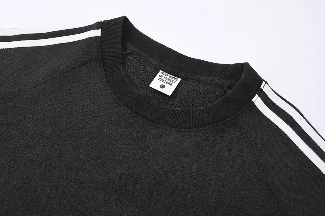 Washed stripe-sleeve tee · MTZ-217 · Black · Base garment photograph