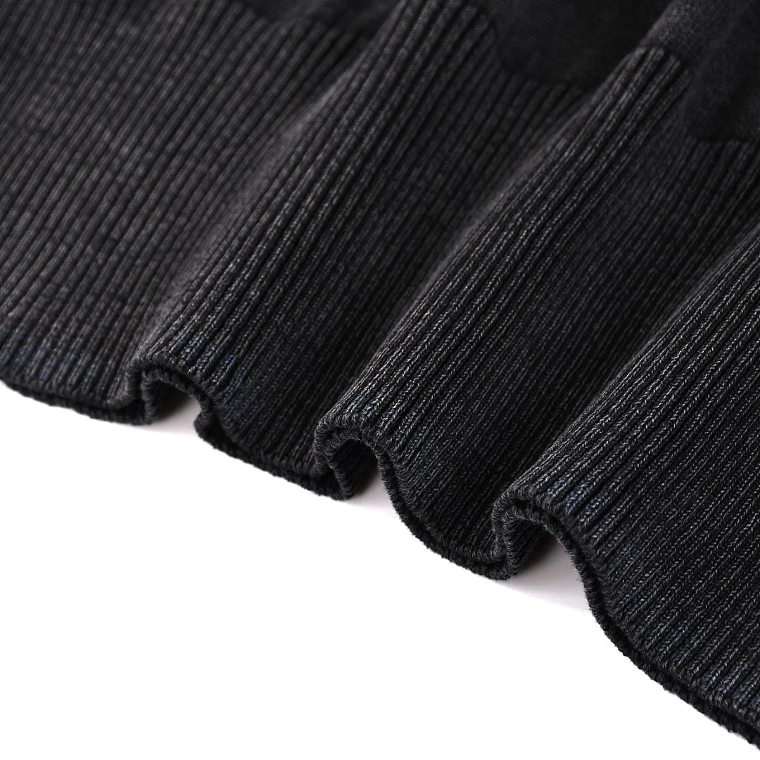 Cropped rib-edge knit pullover · MY-008 · Black · Base garment photograph