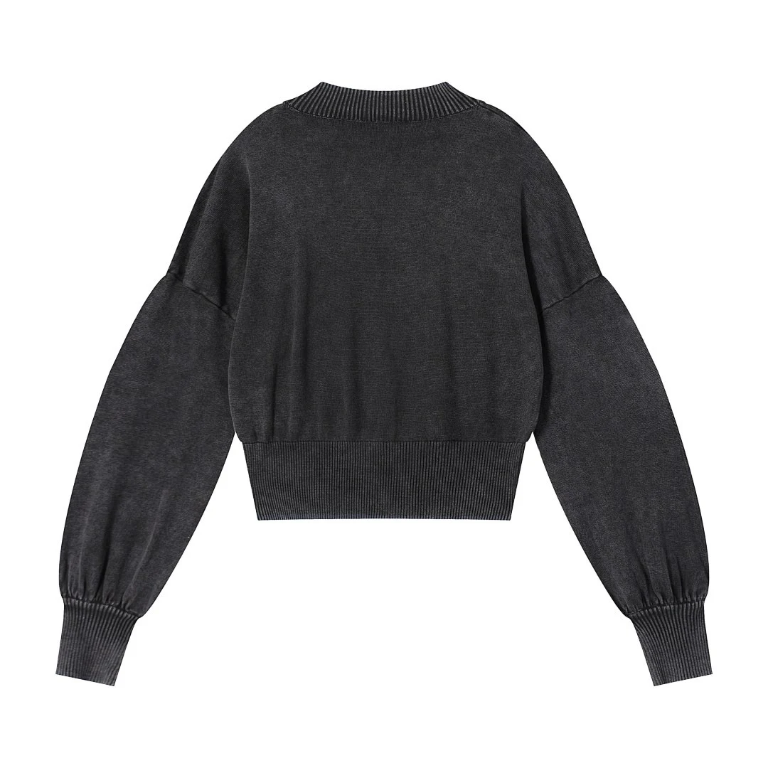Cropped rib-edge knit pullover · MY-008 · Black · Back · Base garment photograph