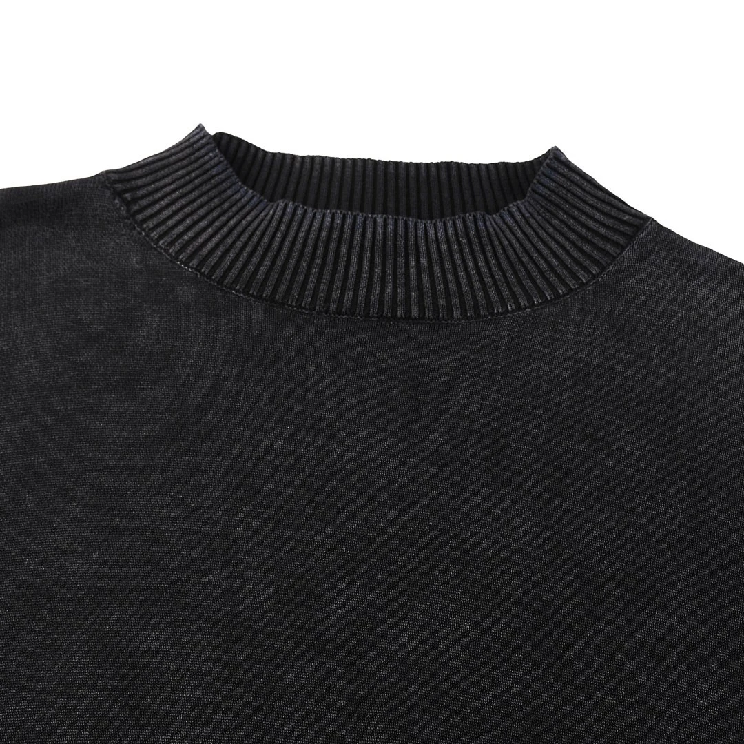 Cropped rib-edge knit pullover · MY-008 · Black · Base garment photograph