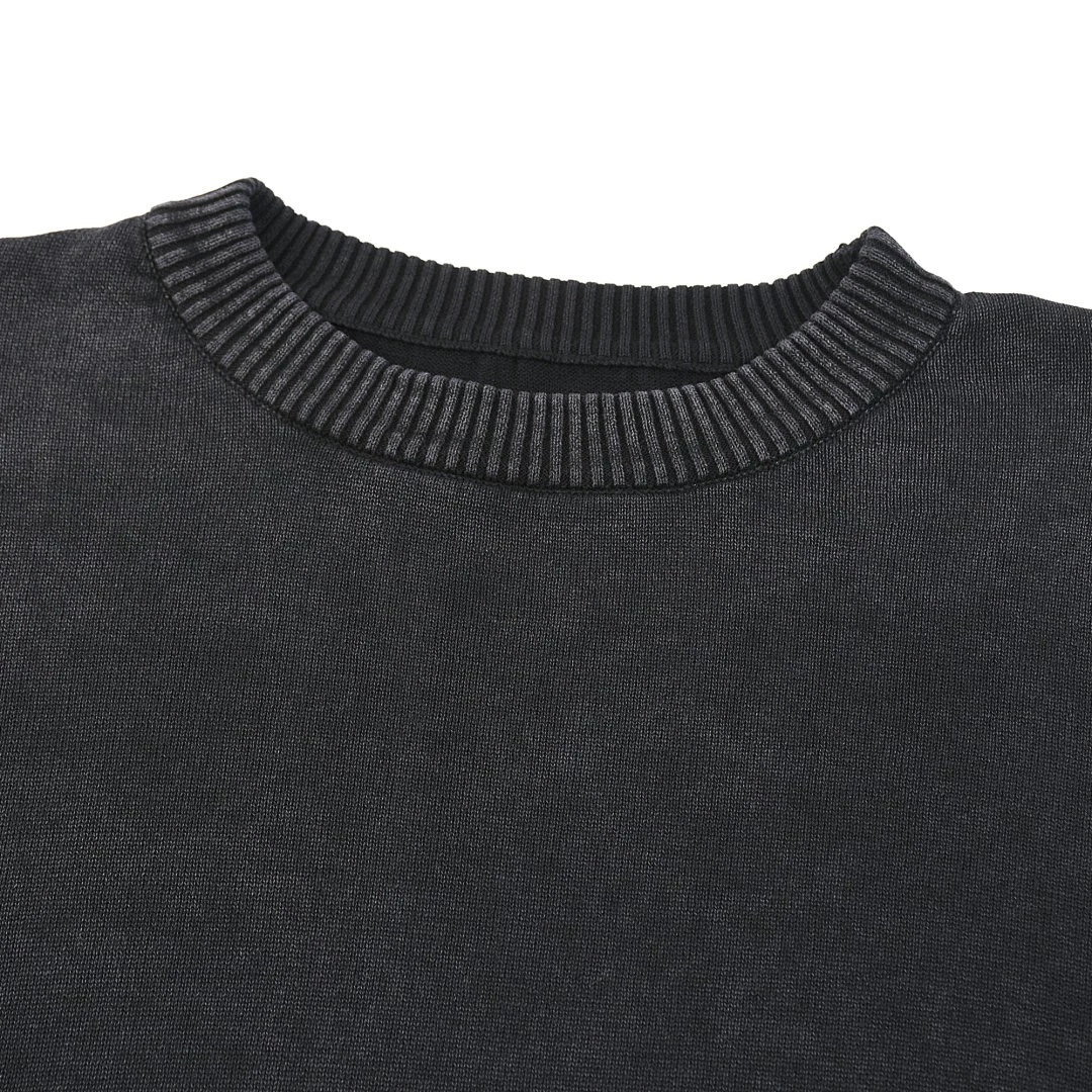 Washed crew-neck knit pullover · MY-009 · Black · Base garment photograph