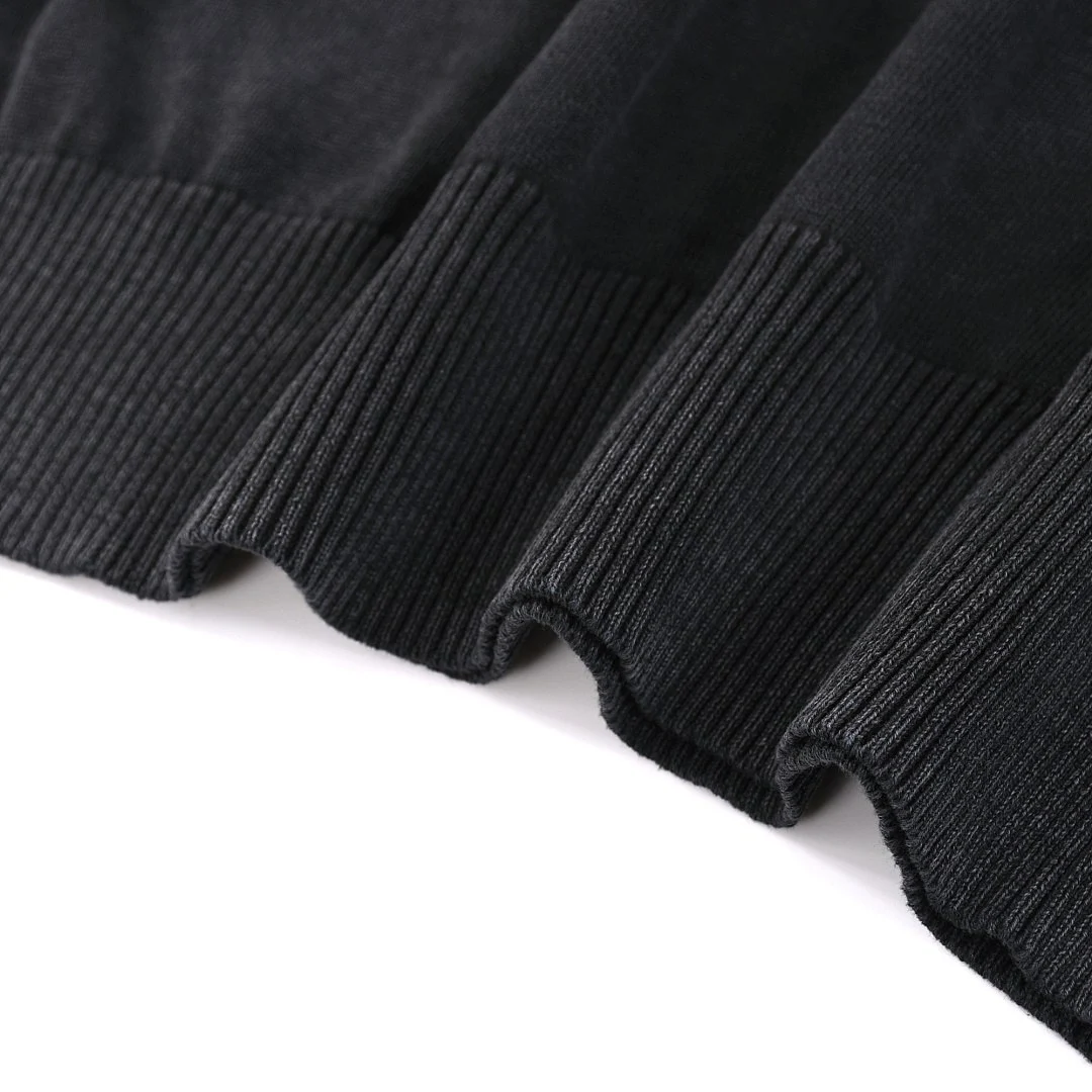 Washed crew-neck knit pullover · MY-009 · Black · Base garment photograph
