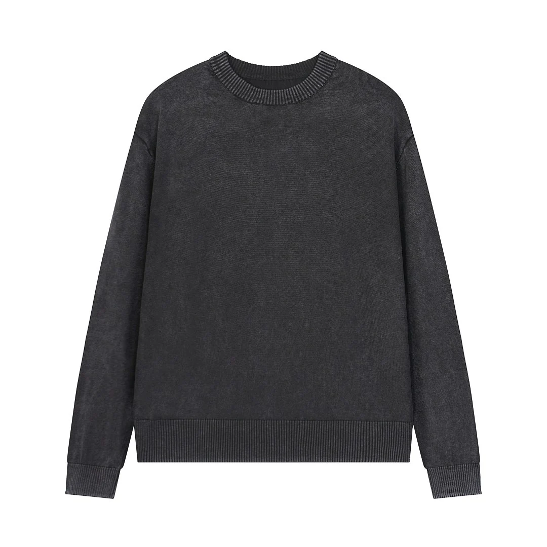 Washed crew-neck knit pullover · MY-009 · Black · Front · Base garment photograph