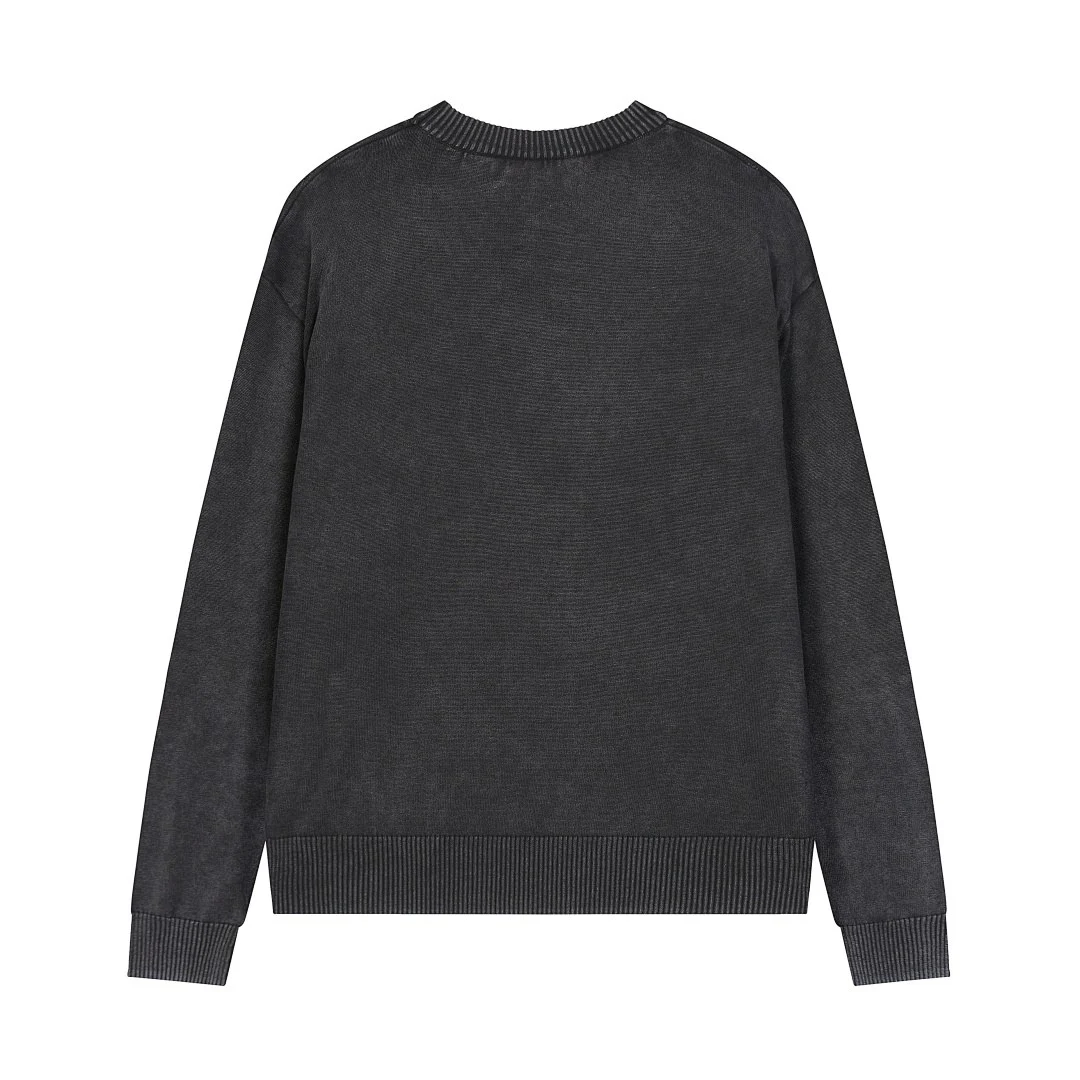 Washed crew-neck knit pullover · MY-009 · Black · Back · Base garment photograph
