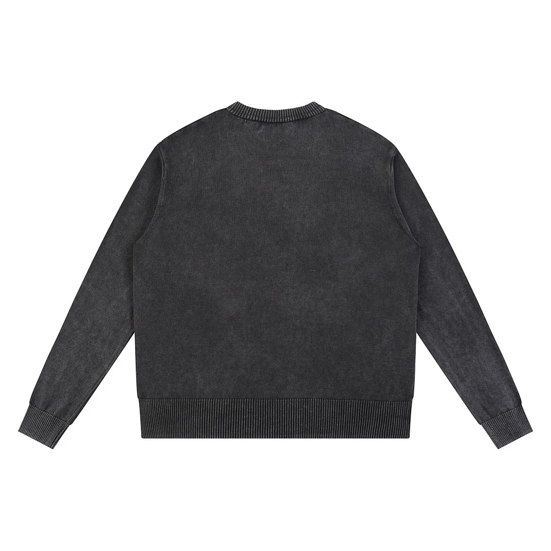Washed crew-neck knit pullover · MY-009 · Black · Base garment photograph