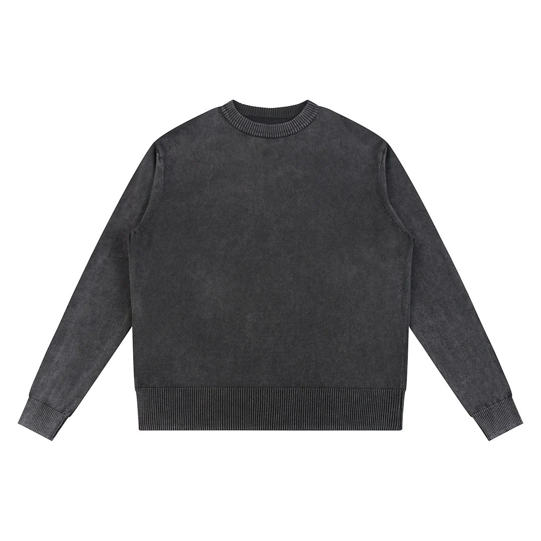 Washed crew-neck knit pullover · MY-009 · Black · Base garment photograph