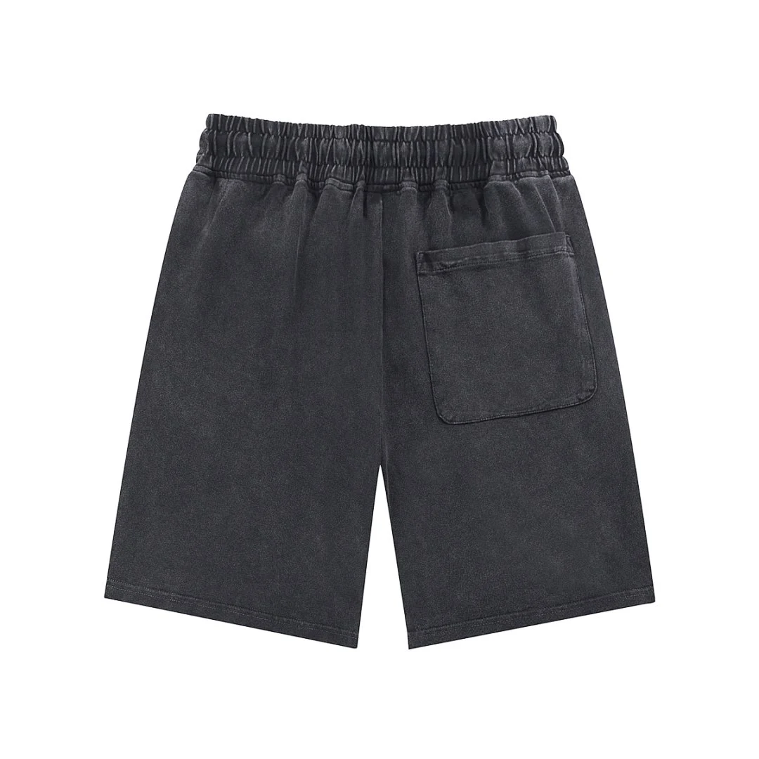 Snow-wash relaxed drawstring shorts · WK-04 · Black · Back · Base garment photograph