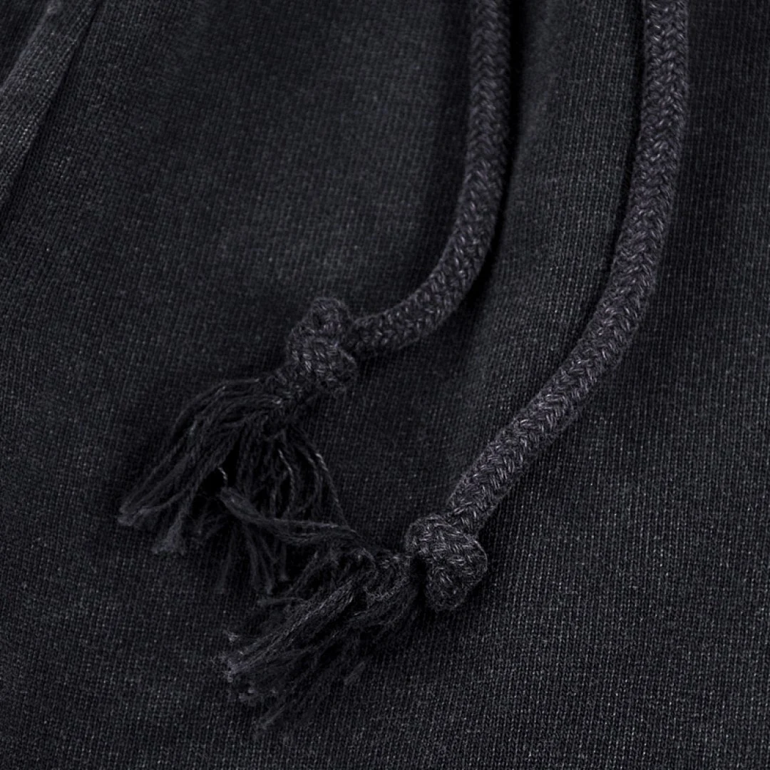 Snow-wash relaxed drawstring shorts · WK-04 · Black · Base garment photograph