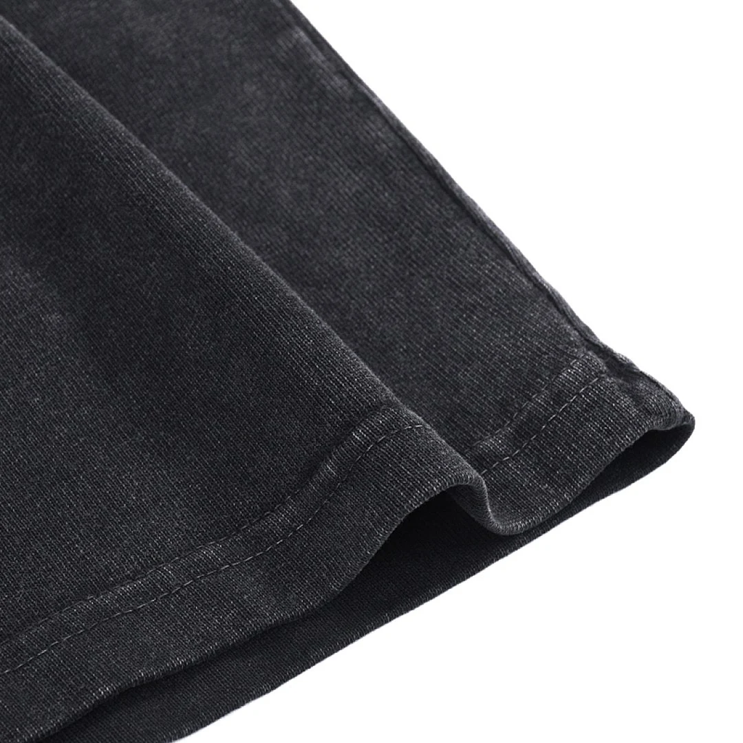 Snow-wash relaxed drawstring shorts · WK-04 · Black · Base garment photograph