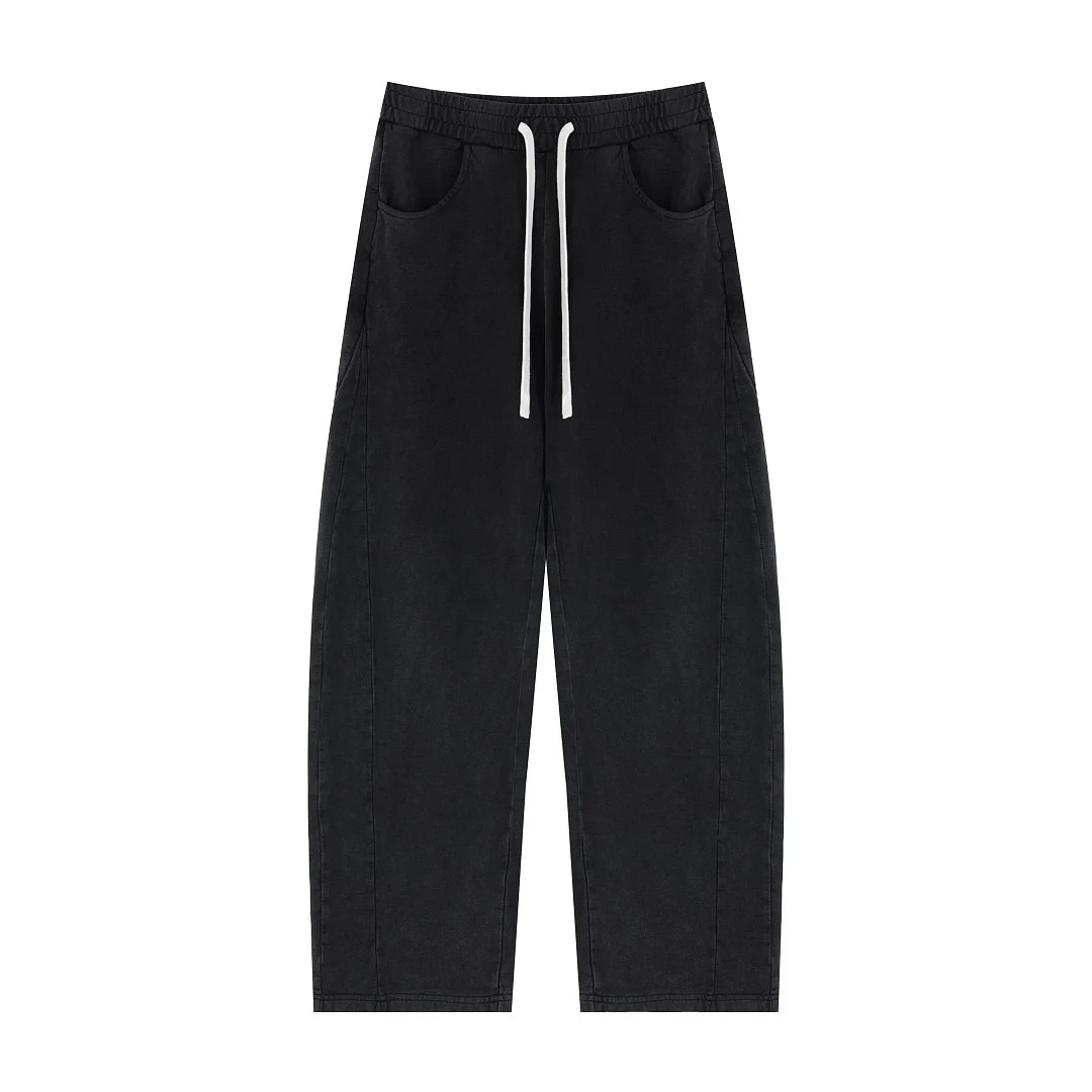 Washed curved-leg drawstring trousers · WKL-2618 · Black · Front · Base garment photograph