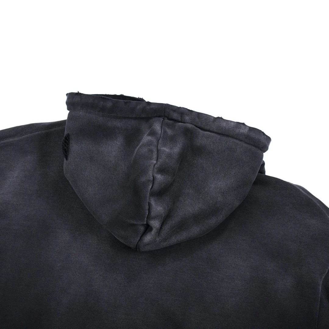 Distressed washed pullover hoodie · WY-08 · Black · Base garment photograph