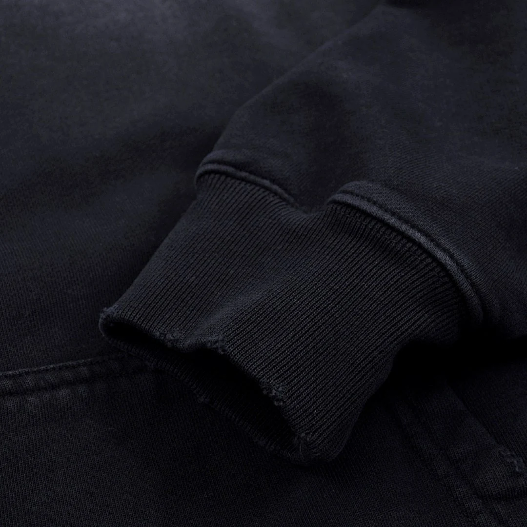 Distressed washed pullover hoodie · WY-08 · Black · Base garment photograph