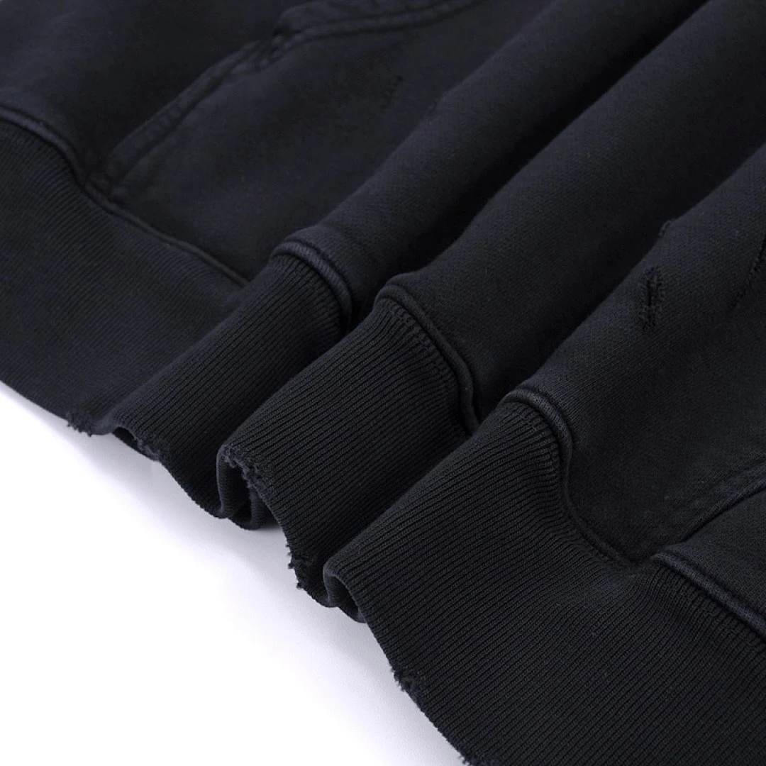 Distressed washed pullover hoodie · WY-08 · Black · Base garment photograph
