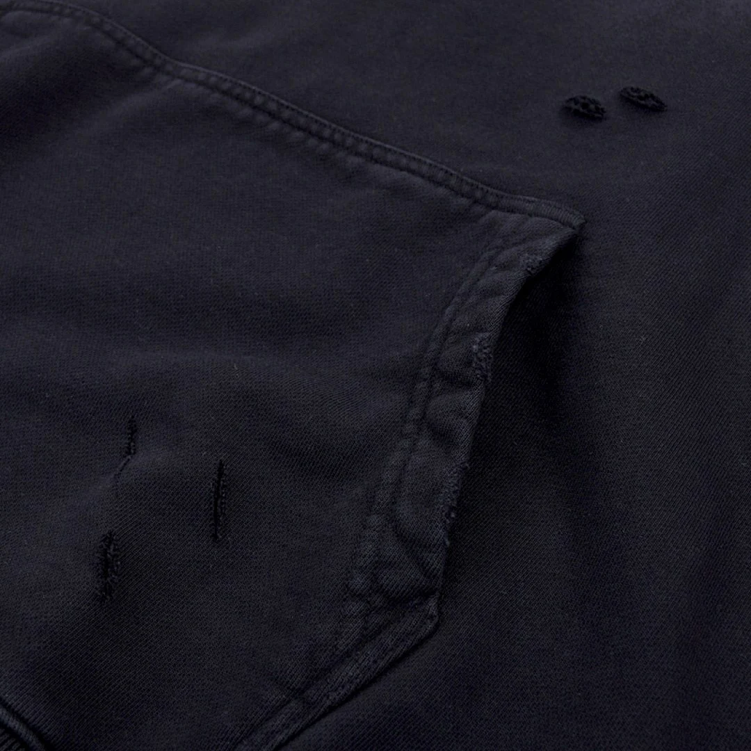 Distressed washed pullover hoodie · WY-08 · Black · Base garment photograph