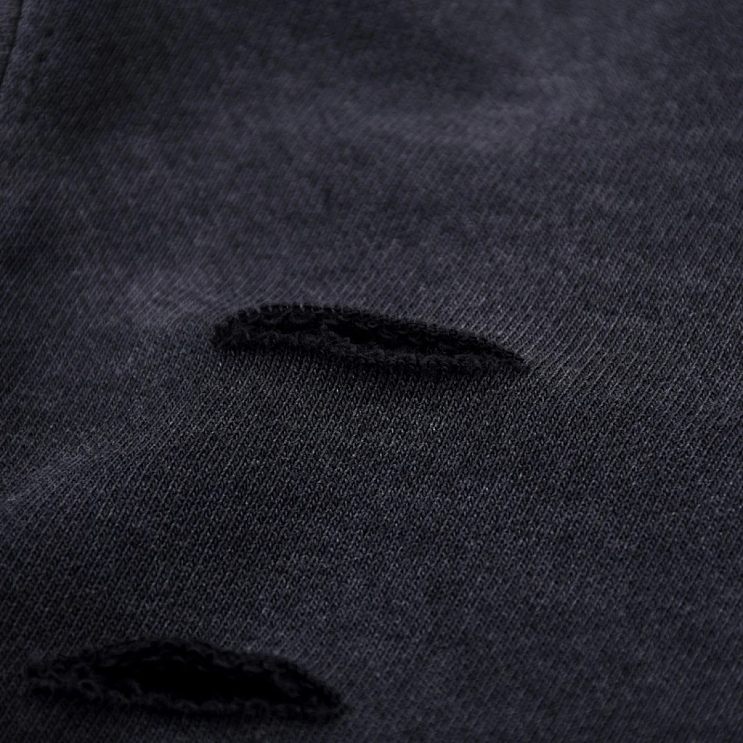Distressed washed pullover hoodie · WY-08 · Black · Base garment photograph