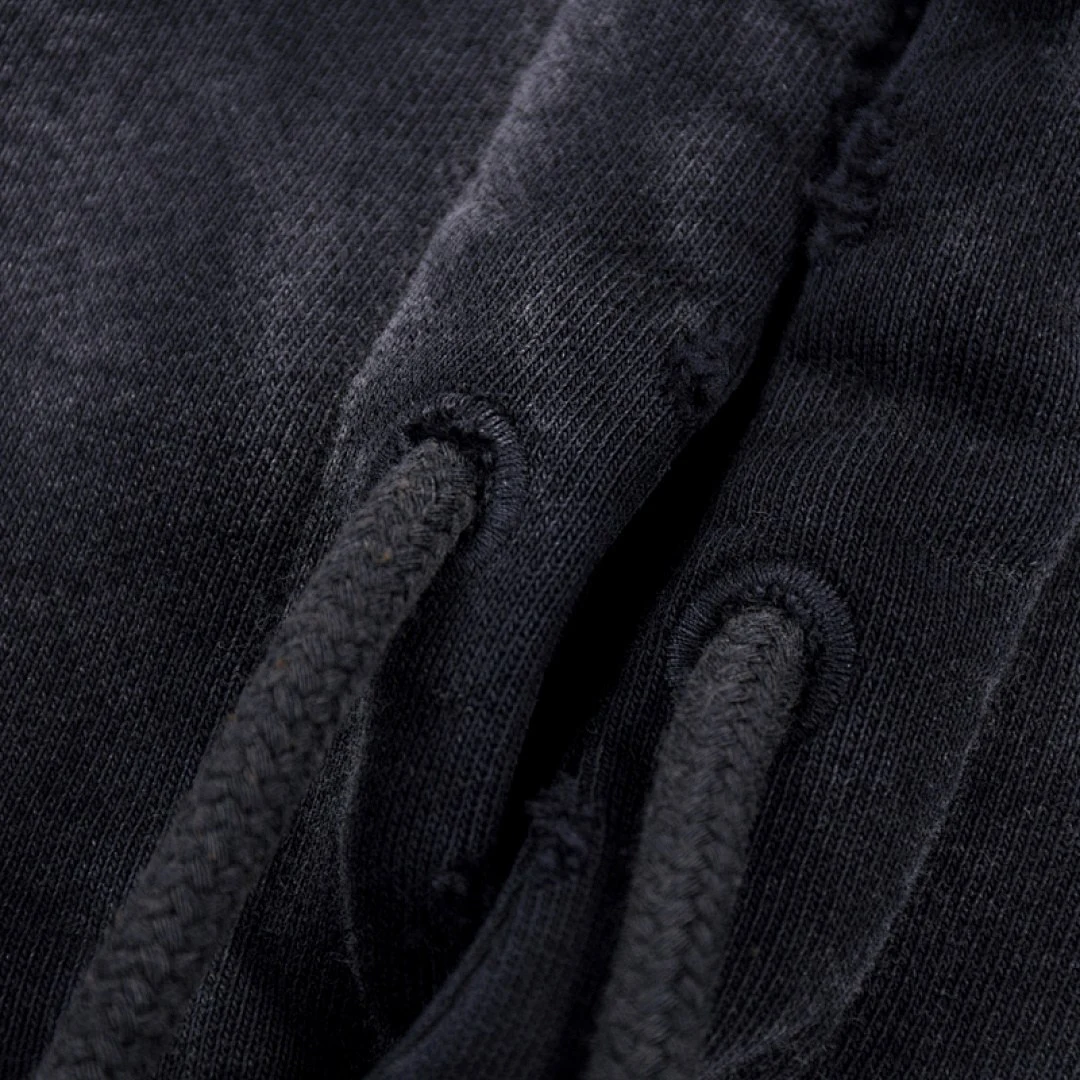 Distressed washed pullover hoodie · WY-08 · Black · Base garment photograph