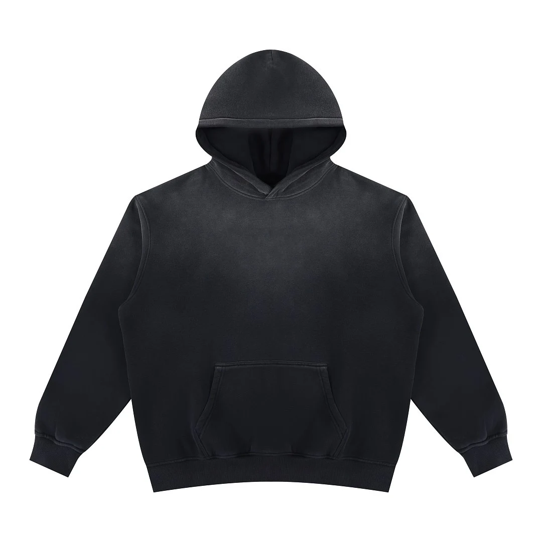 Faded fleece hoodie · WY-19 · Black · Front · Base garment photograph