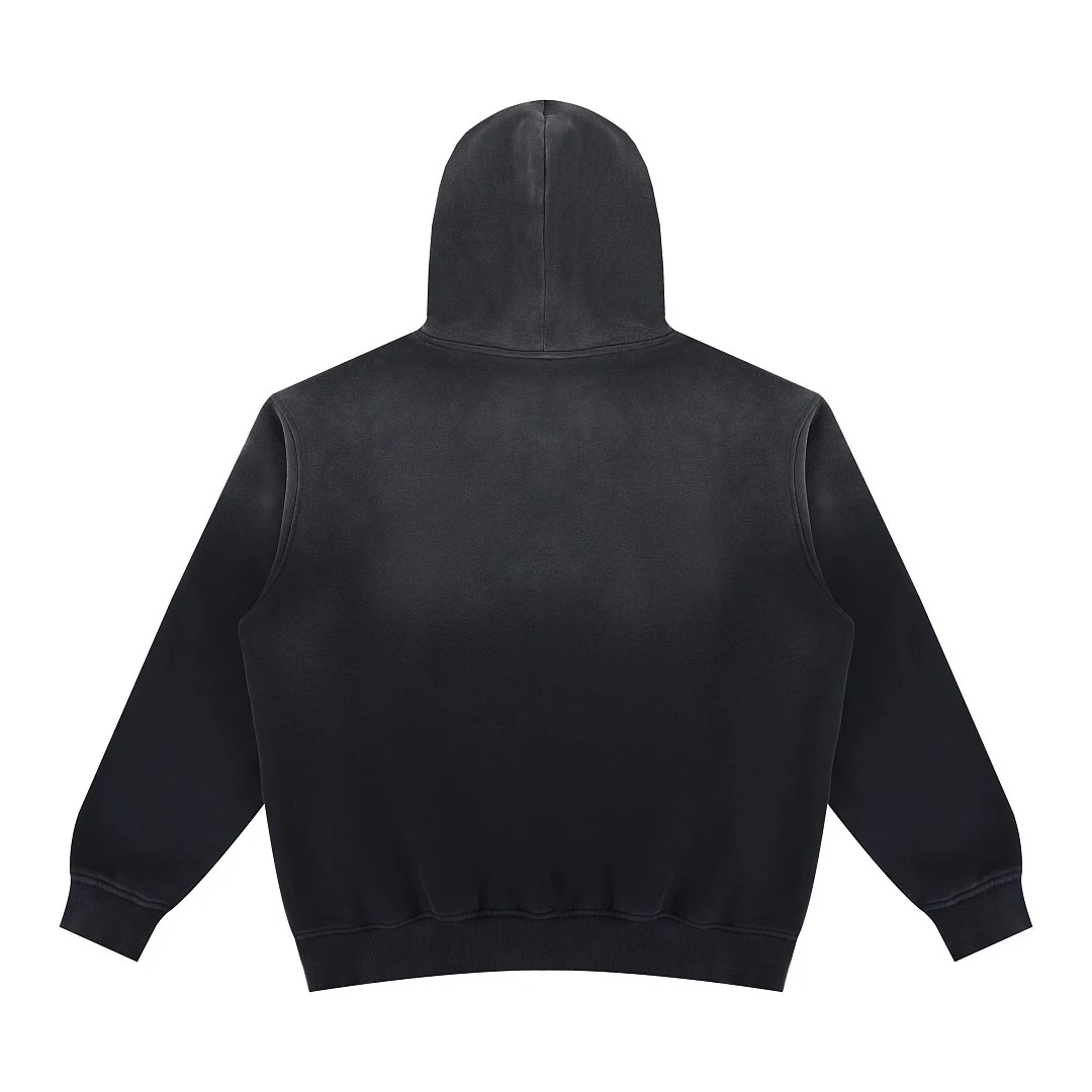 Faded fleece hoodie · WY-19 · Black · Back · Base garment photograph