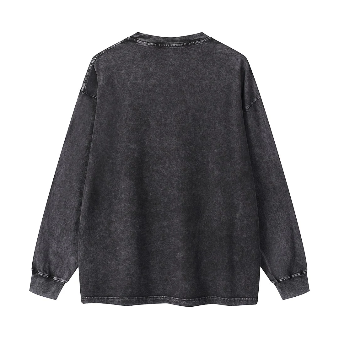 Snow-wash relaxed long-sleeve tee · WYL-01 · Black · Back · Base garment photograph