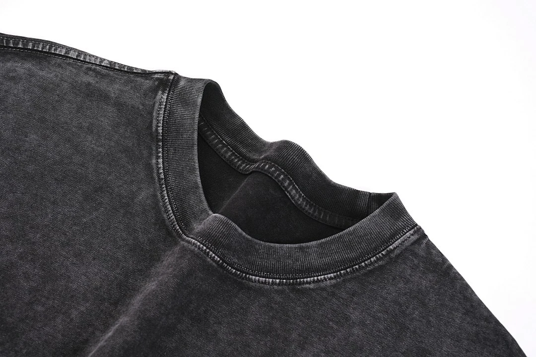 Snow-wash relaxed long-sleeve tee · WYL-01 · Black · Base garment photograph