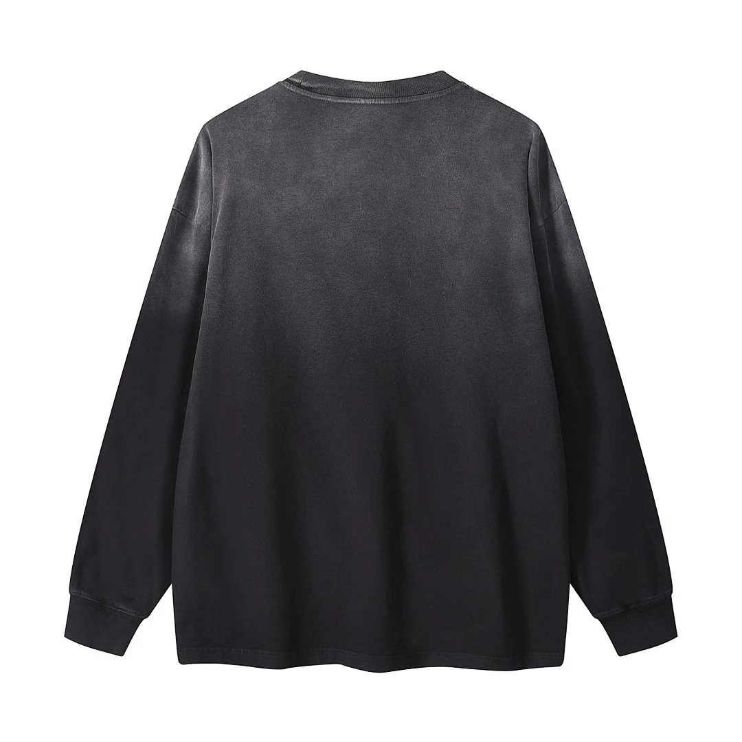 Washed relaxed long-sleeve tee · WYL-02 · Black · Back · Base garment photograph