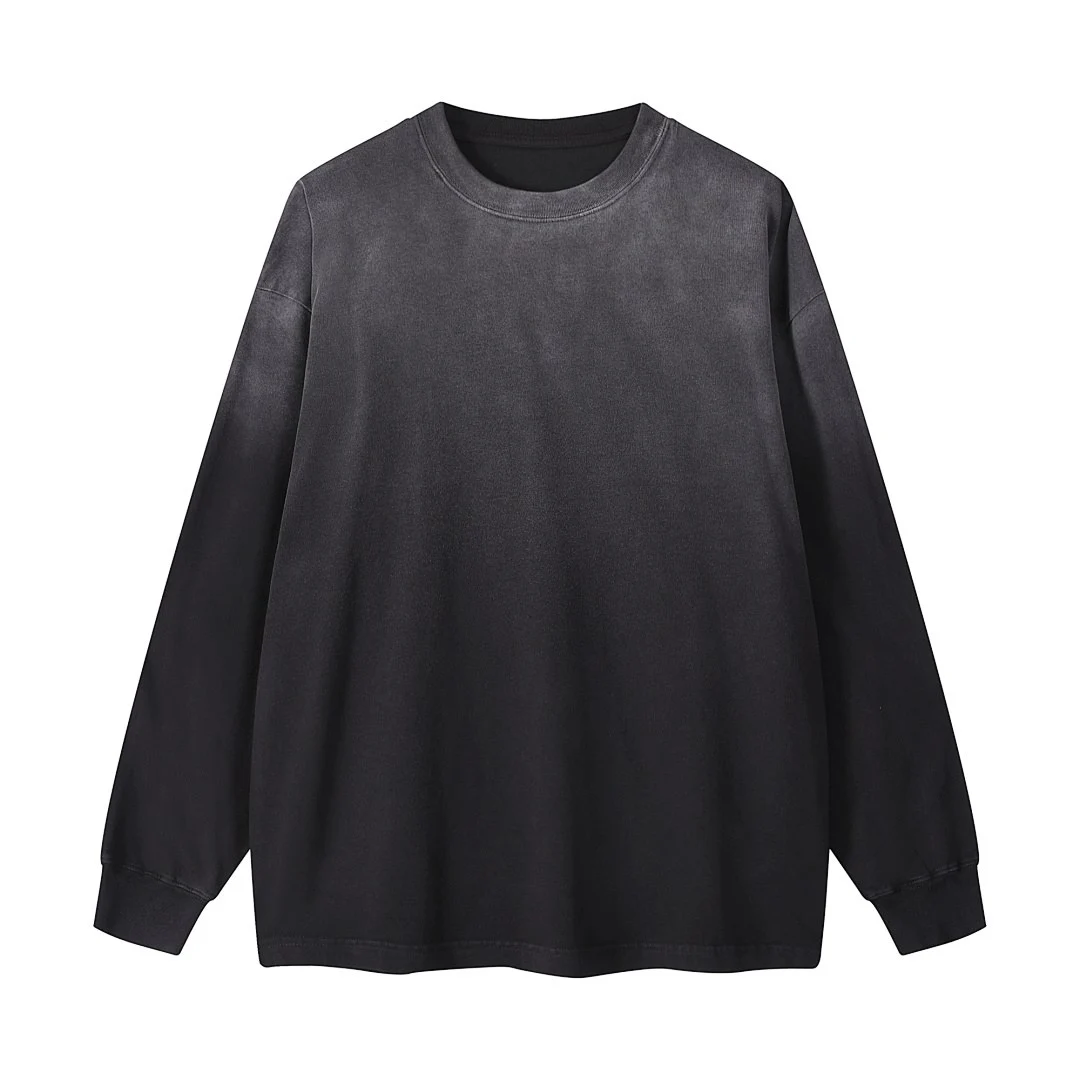Washed relaxed long-sleeve tee · WYL-02 · Black · Front · Base garment photograph