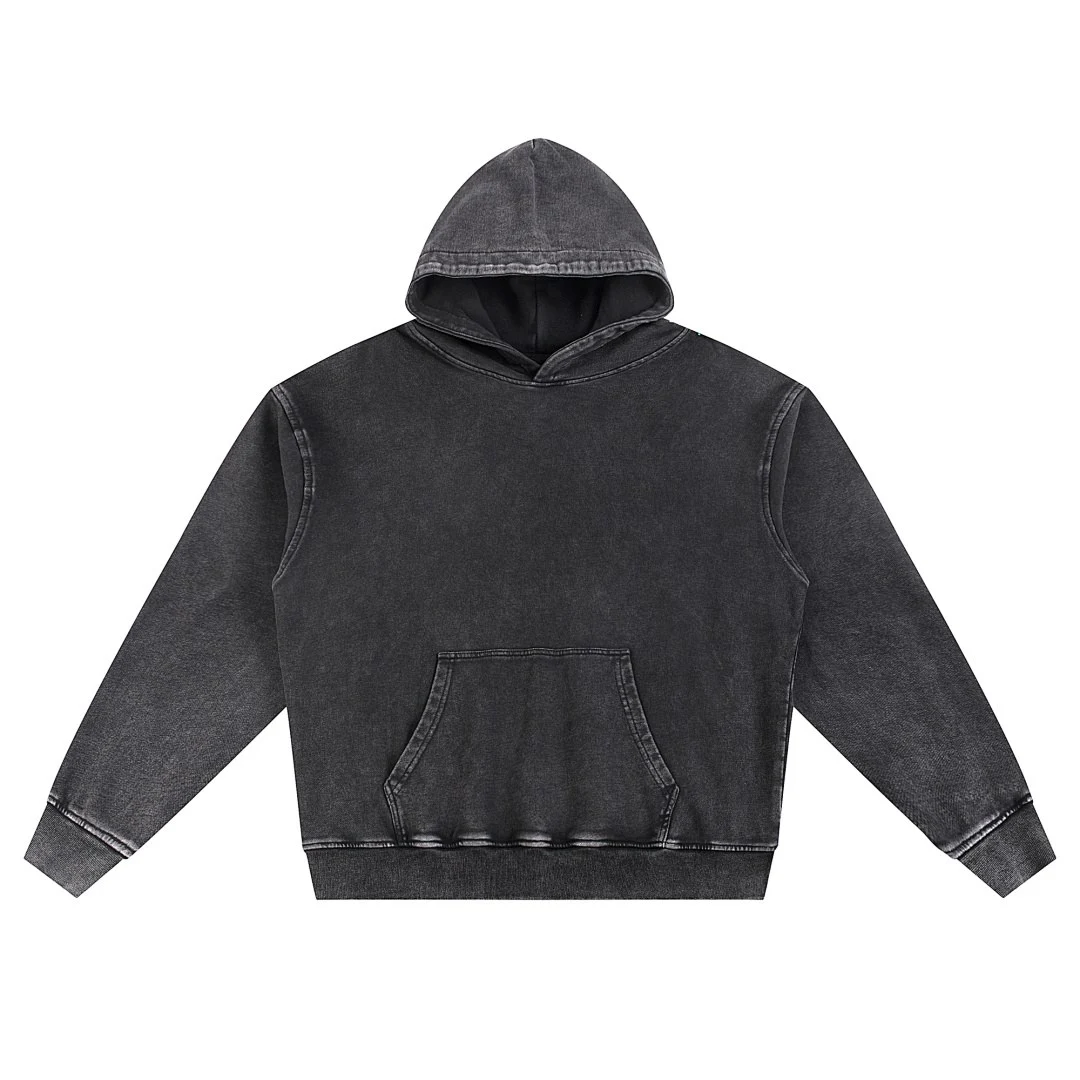 Snow-wash pullover hoodie · WYM-05A · Black · Front · Base garment photograph