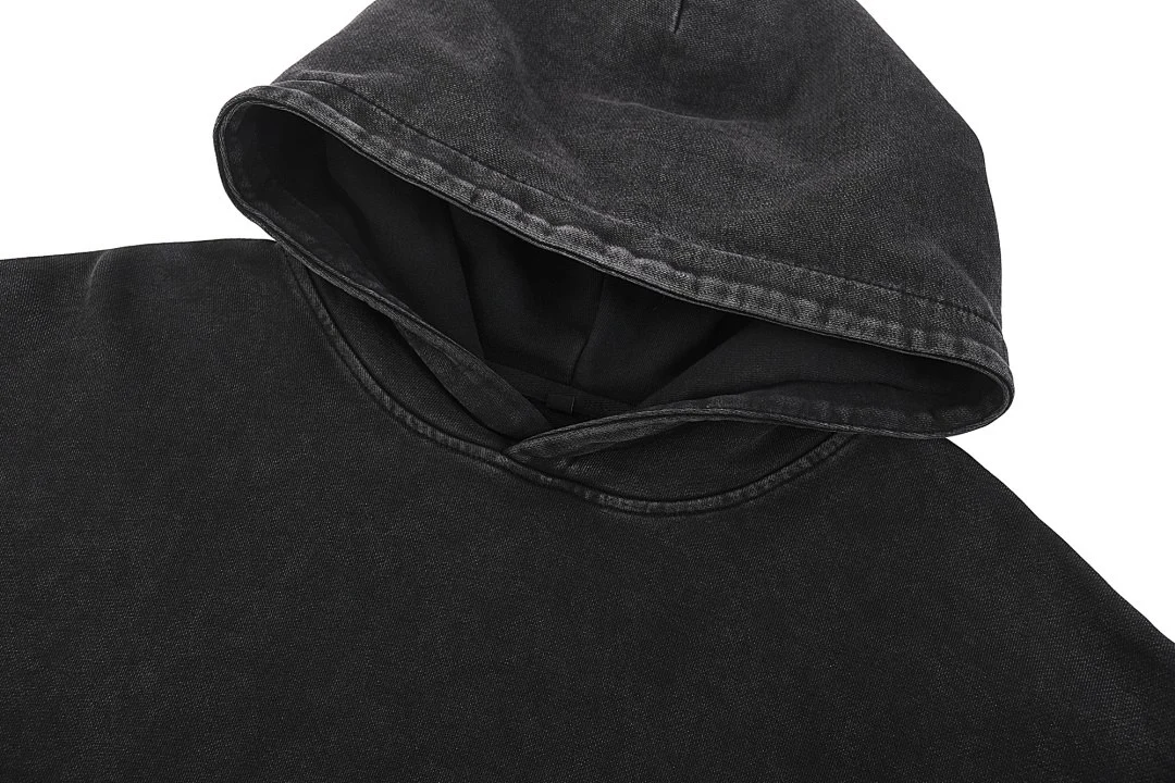 Snow-wash pullover hoodie · WYM-05A · Black · Base garment photograph