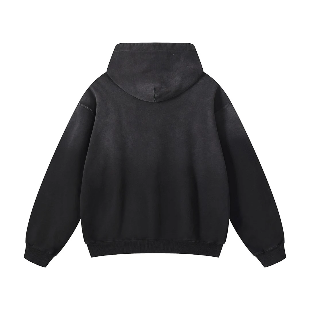 Gradient-wash pullover hoodie · WYM-06 · Black · Back · Base garment photograph