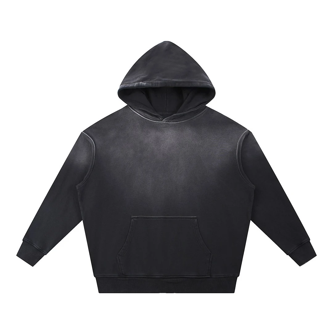 Gradient-wash pullover hoodie · WYM-06 · Black · Base garment photograph