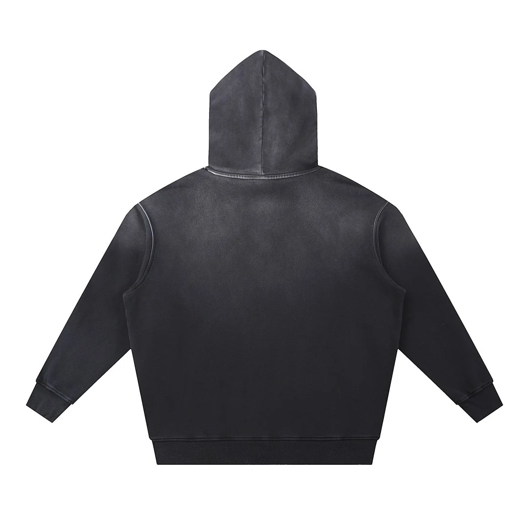 Gradient-wash pullover hoodie · WYM-06 · Black · Base garment photograph