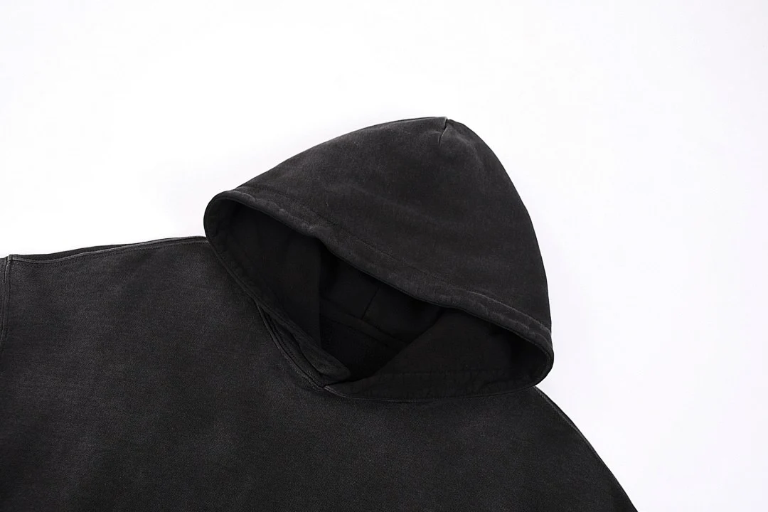 Gradient-wash pullover hoodie · WYM-06 · Black · Base garment photograph