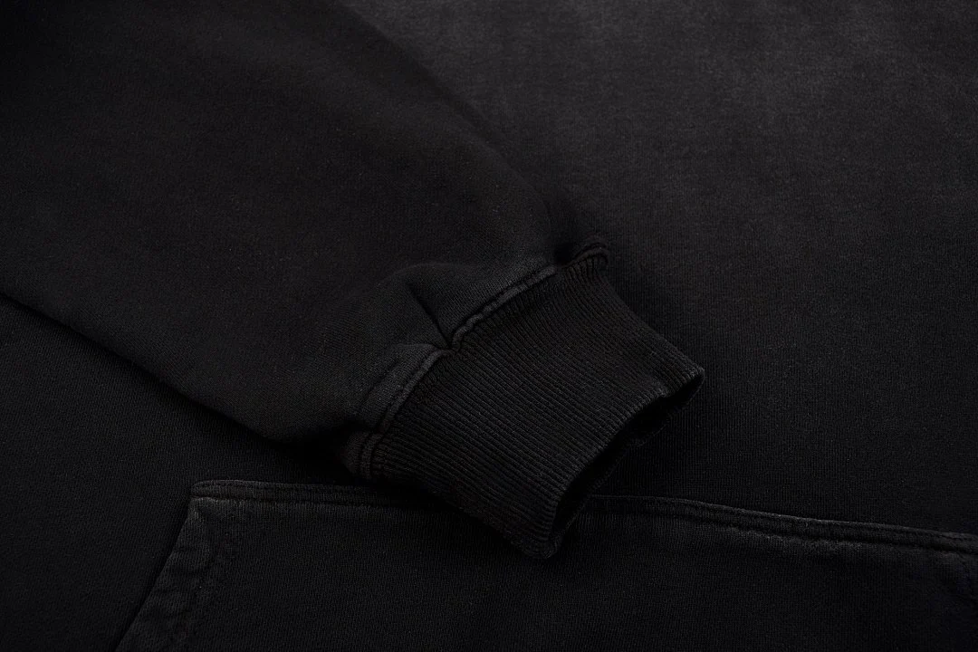 Gradient-wash pullover hoodie · WYM-06 · Black · Base garment photograph