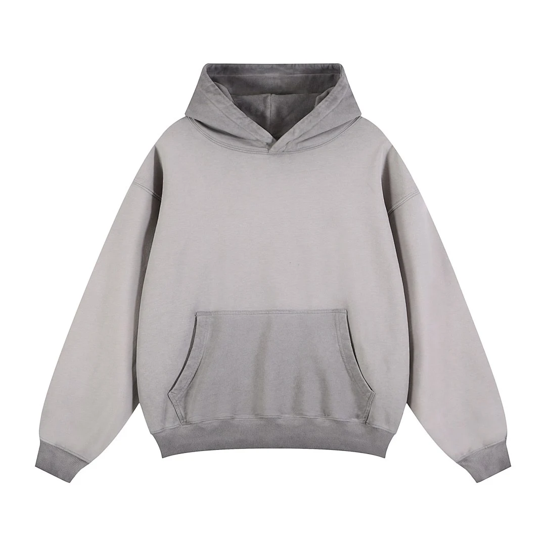 Washed contrast-panel hoodie · WYM-08 · Smoke grey · Front · Base garment photograph