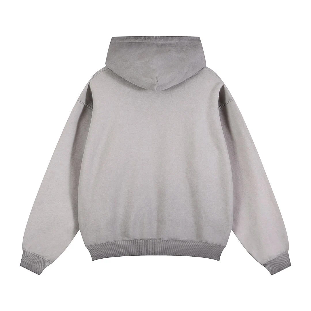 Washed contrast-panel hoodie · WYM-08 · Smoke grey · Back · Base garment photograph