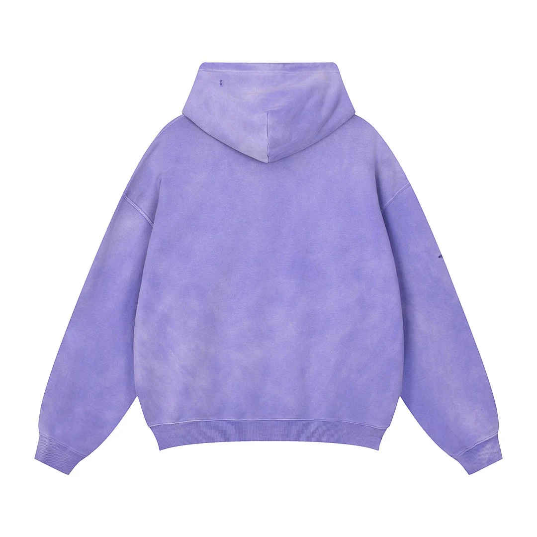 Distressed washed pullover hoodie · WYM-09 · Distressed purple · Back · Base garment photograph