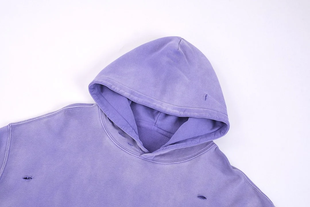 Distressed washed pullover hoodie · WYM-09 · Distressed purple · Base garment photograph
