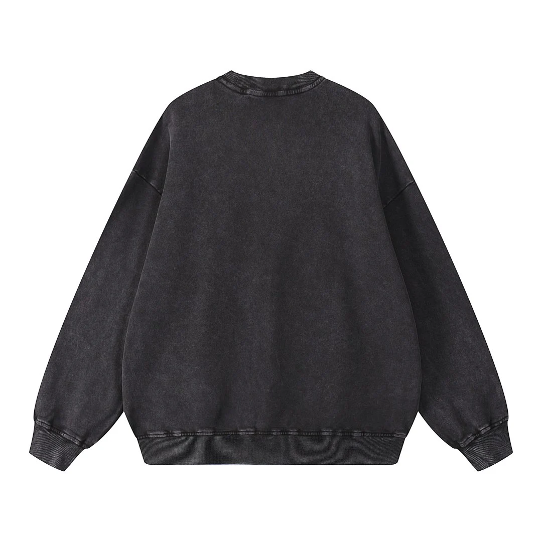 Snow-wash rib-edge sweatshirt · WYYL-03 · Black · Back · Base garment photograph