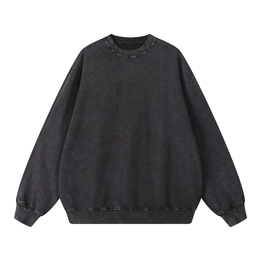 Snow-wash rib-edge sweatshirt · WYYL-03 · Black · Front · Base garment photograph