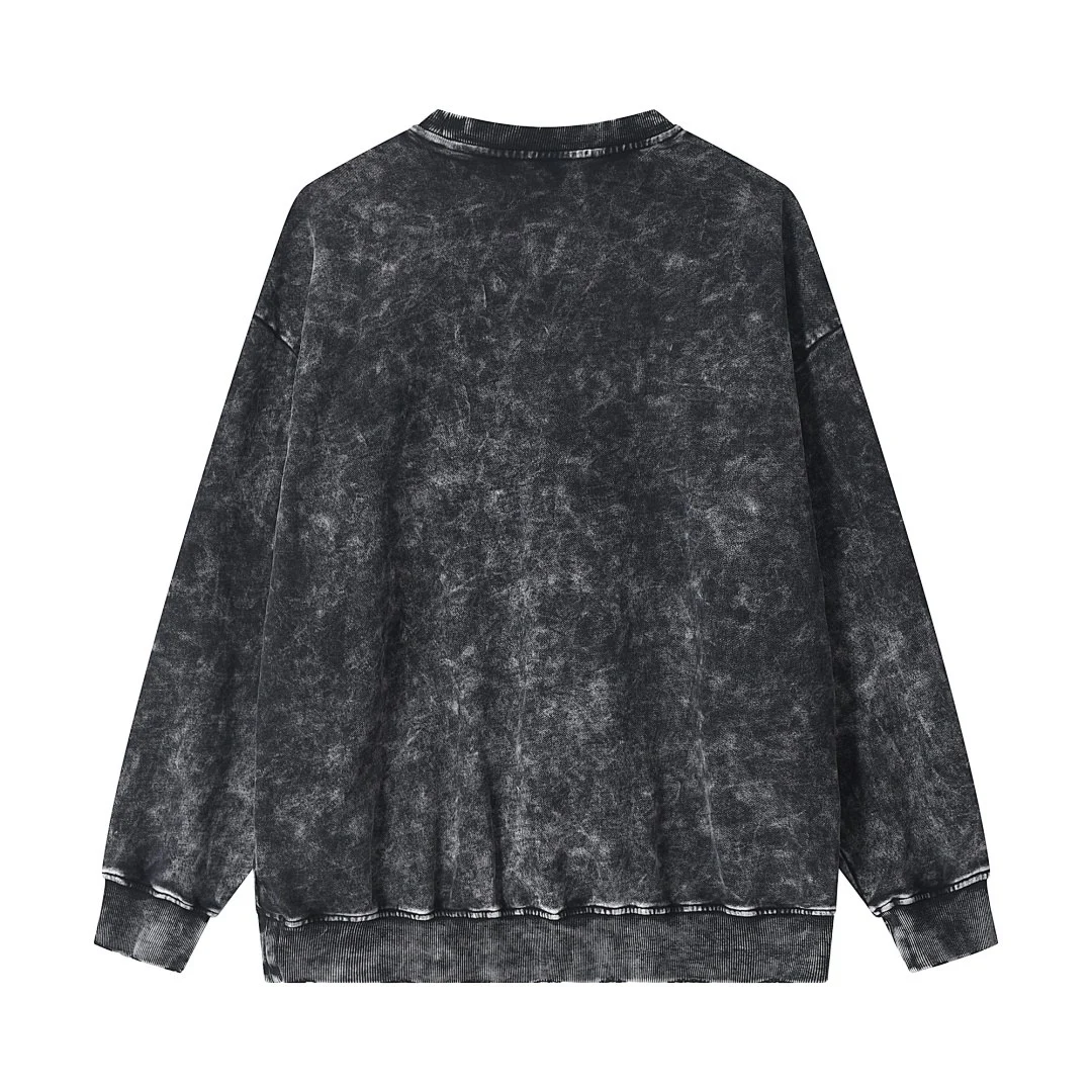 Distressed snow-wash sweatshirt · WYYL-05 · Snow black · Back · Base garment photograph