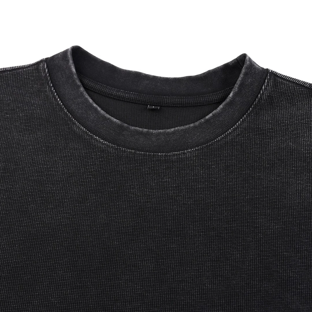 Washed waffle long-sleeve tee · WYYL-06 · Black · Base garment photograph