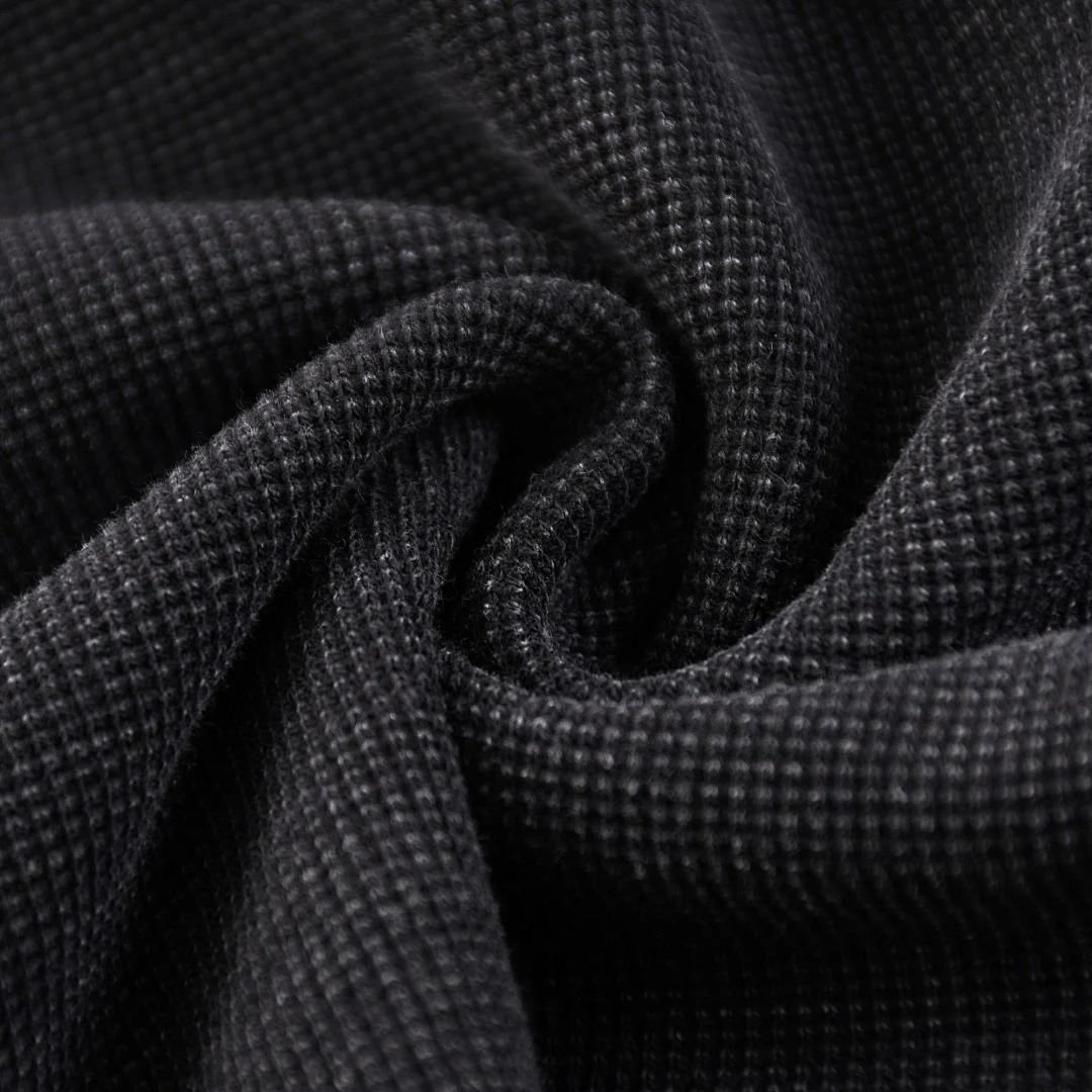 Washed waffle long-sleeve tee · WYYL-06 · Black · Base garment photograph